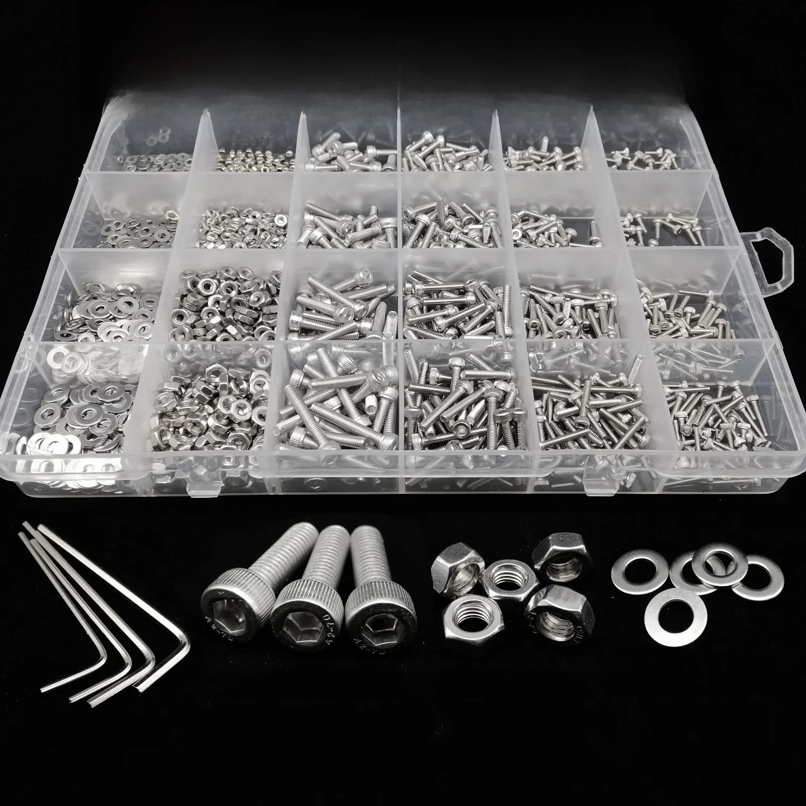 Totaal 400/650/1140/2100X M1.6 M2 M2.5 M3 M4 M5 304 roestvrij staal zeskant zeskant dop hoofd schroef bout moer set assortiment kit - afbeelding 2