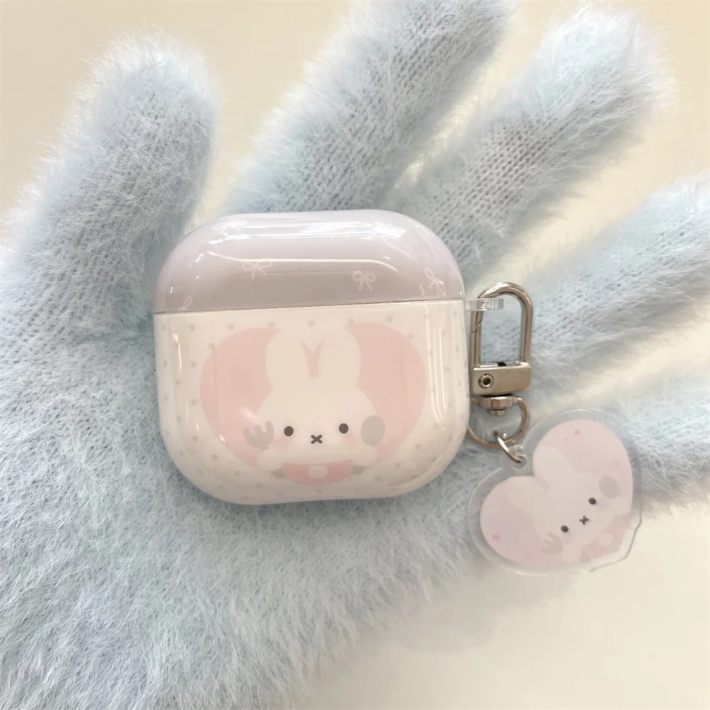 Cute Polka Wave Dot Miffy Rabbit Silicone Earphone Cover for Apple Airpods Pro2 Pro3 Cover with Charm for Airpods 4 3 2 Fundas