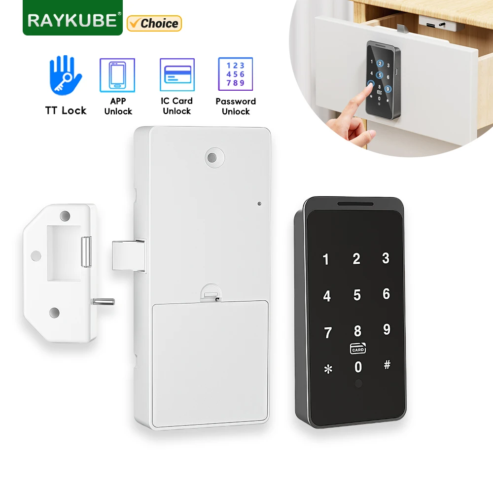 

RAYKUBE TT Lock Bluetooth Keyless Intelligent Wooden Cabinet Lock Digital Electric Drawer Lock With Password/IC Card/APP Unlock