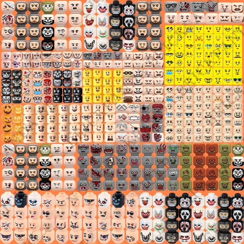 MOC City-décennie s de construction pour enfants, têtes de figurines, pièces d'expression qualifiée ale, crâne d'Halloween, fantôme, soldat militaire WW2, émoticônes de bricolage
