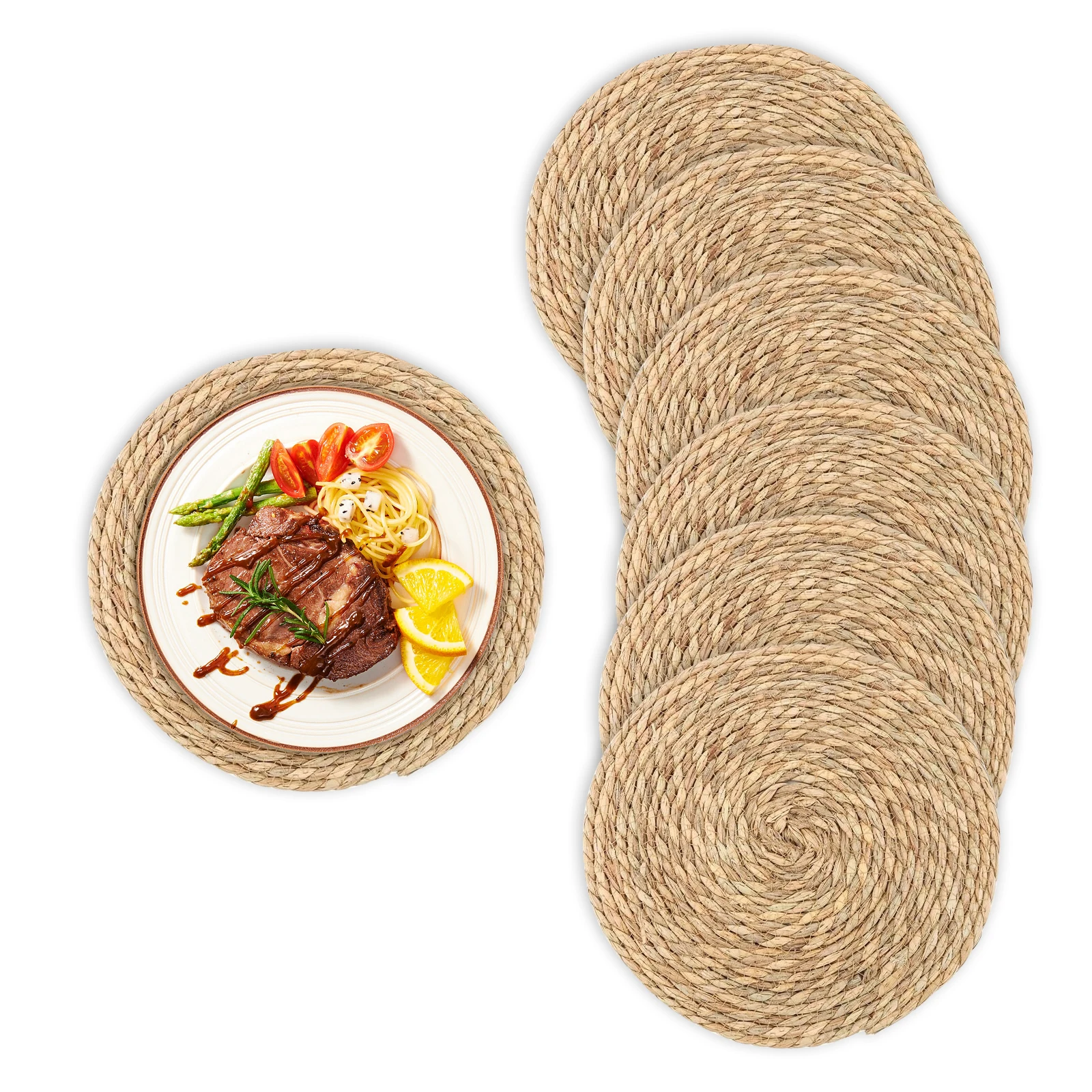 Round Woven Placemats Set – Rustic Braided Wicker Table Mats, Round Rattan Placemats, Farmhouse Weave Place Mats