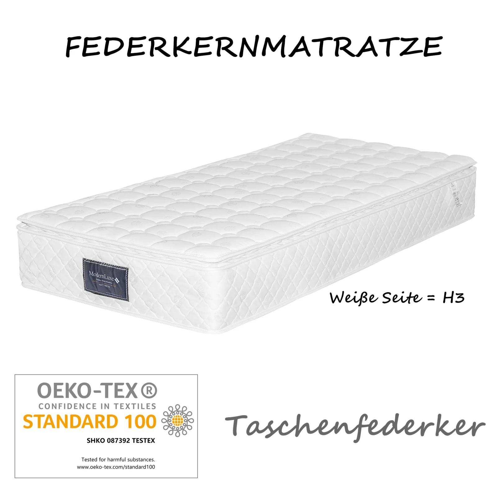 90x200x25cm Feder kern matratze, 7-Zonen-Kaltschaummatratze, Taschen federn, geste ppter Belag aus Mikro faser, Härte h3