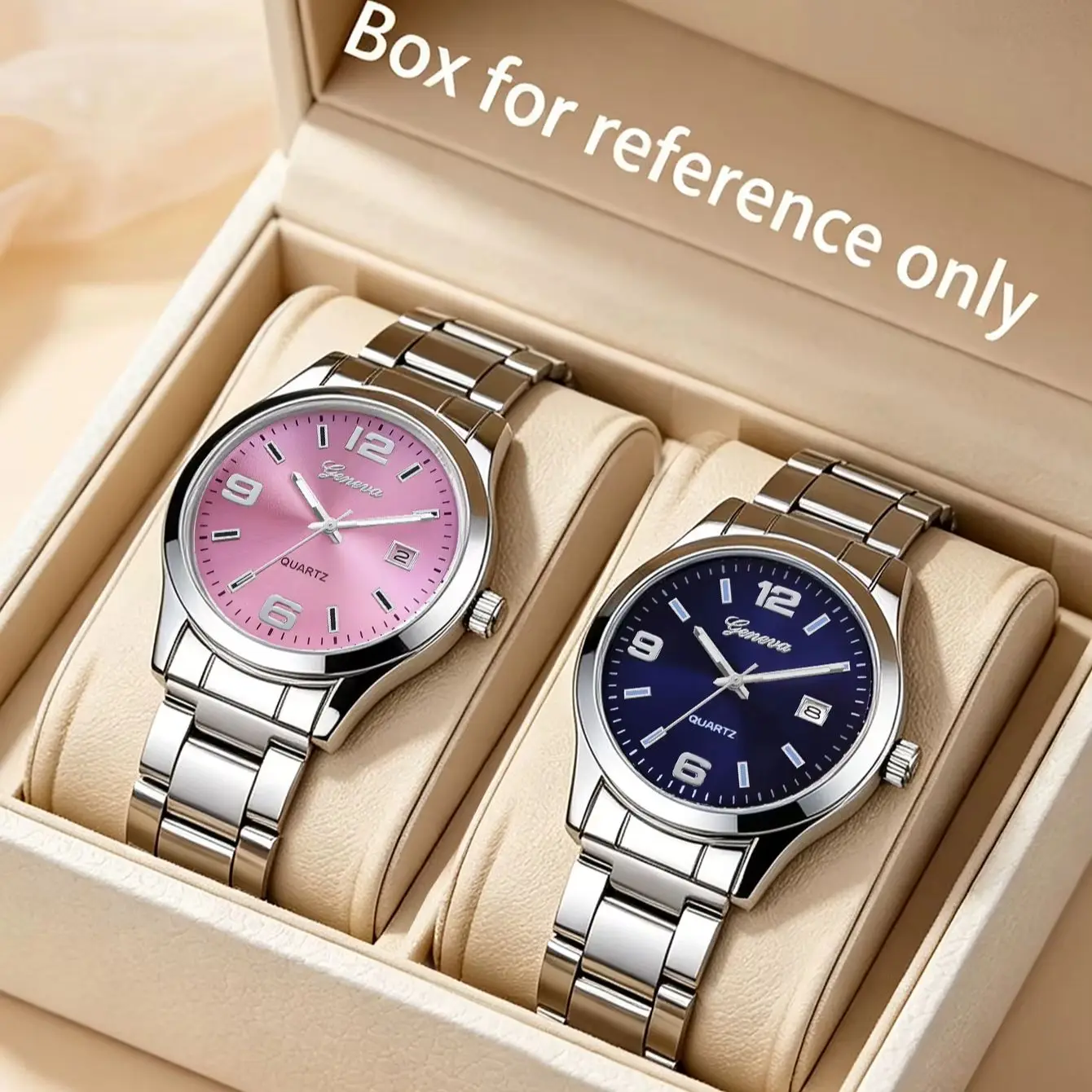 2-Piece Set of Unisex Quartz Watches with Steel Band Design and Calendar Function, Daily Fashion Accessory, Birthday Gift, Suitable Choice for Gifting