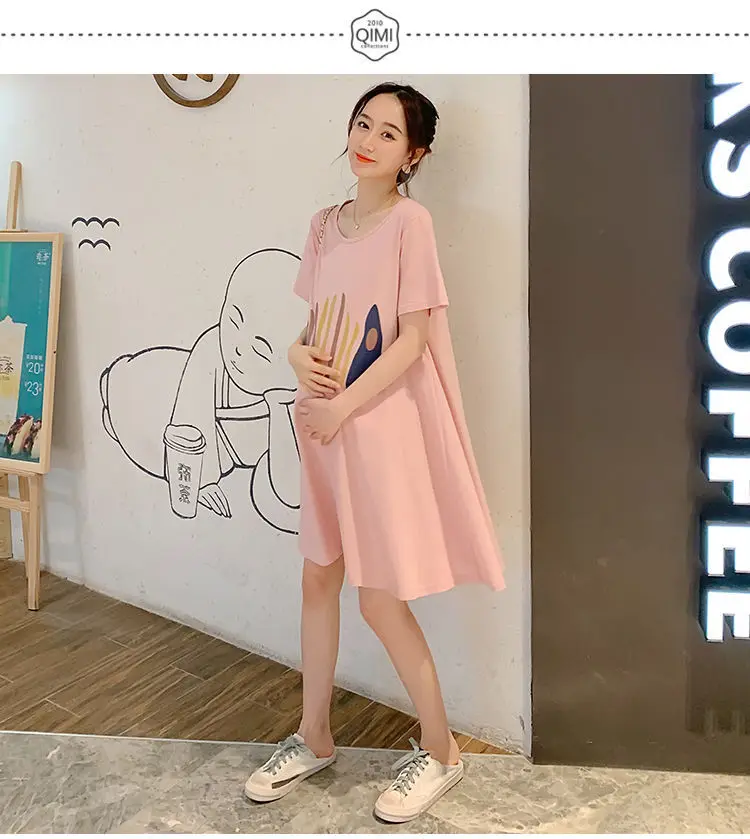 Maternity Tops Summer Short-Sleeved Mid-Length Maternity Wear Summer Outer Wear Loose Dress Popular Suit Pants
