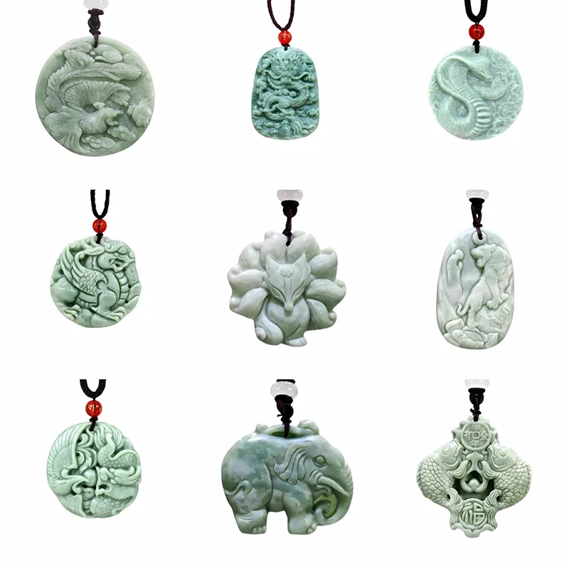 Jasnozielony naturalny jadeit smok feniks naszyjnik prawdziwa biżuteria rzeźbione kamień szlachetny moda urok Amulet prezenty dla kobiet mężczyzn — zdjęcie 2