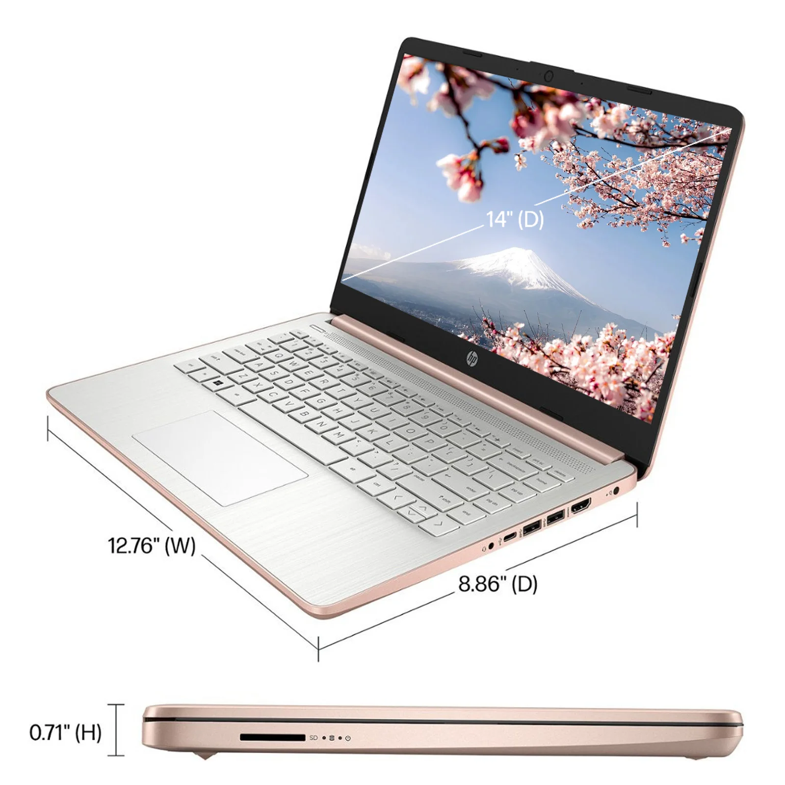 HP-14 "Business Laptop,Intel Celeron N4120,16GB de RAM,384GB de Armazenamento, 128GB eMMC + 256GB Micro SD, 1 Ano Office 365, Ouro Rosa, Mais Novo