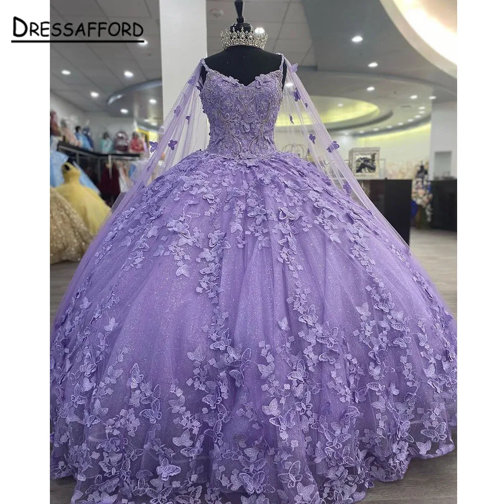 Vestido de quinceañera, traje de mariposa con capas, con cordones, para fiesta de cumpleaños, graduación, 15 y 16, 2024