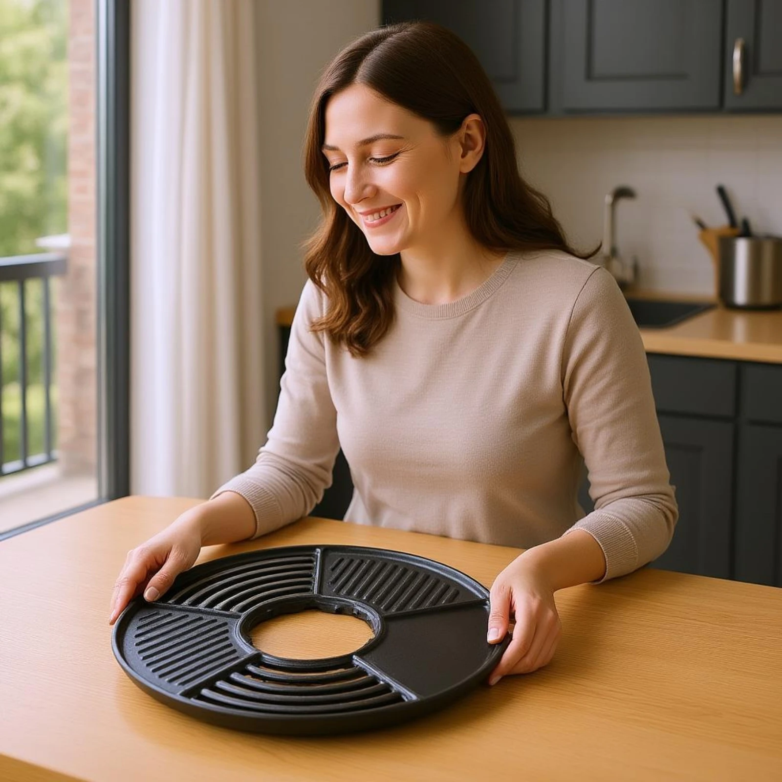 42CM Round Non-stick Iron Grill Pan Griddle Plate Charcoal BBQ Mesh Grilling Tray for Outdoor Indoor Home Barbecue Accessory
