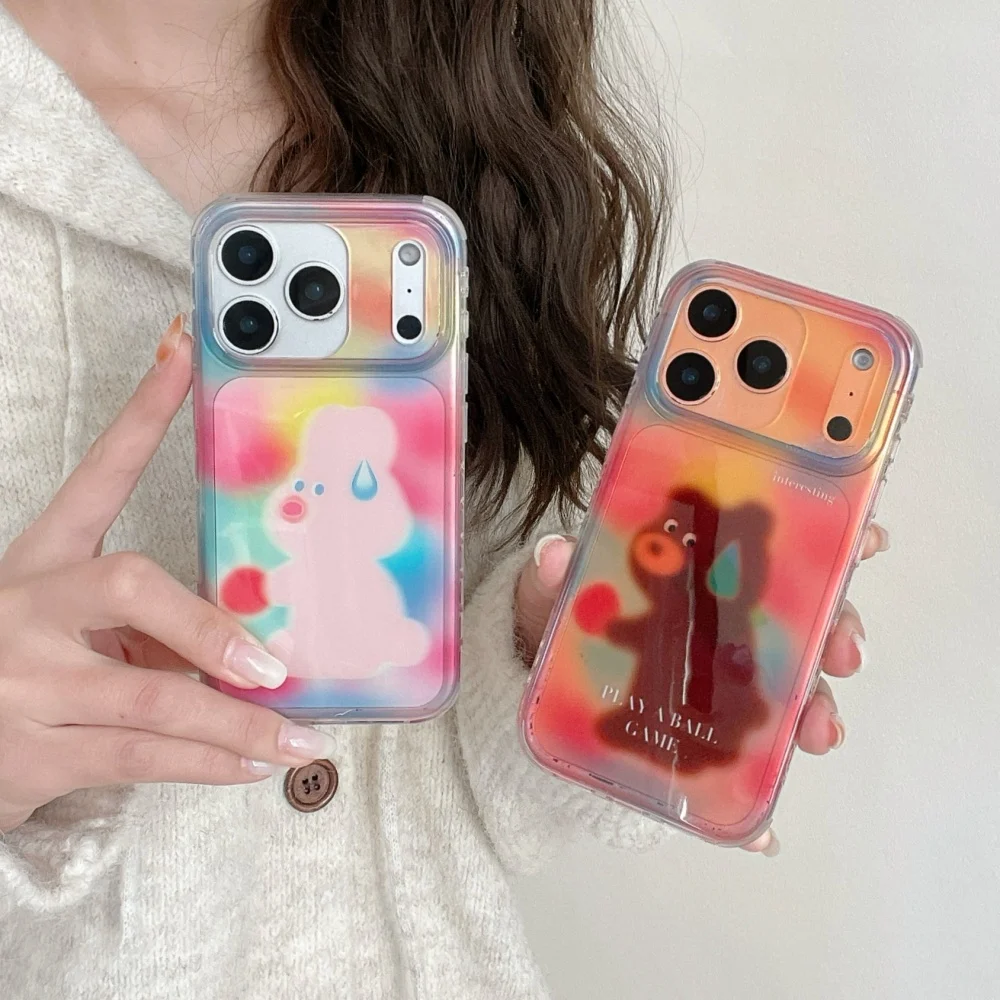 

Personalized couple style sausage mouth bear phone case, suitable for iPhone 14/15/16/17ProMax, personalized new protective case