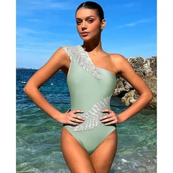 2024  Women's swimsuit Sequin Leaf Embroidery One Piece Swimsuit Sarong 2PC Swimwear Beachwear Bathing Suit bikini monokini