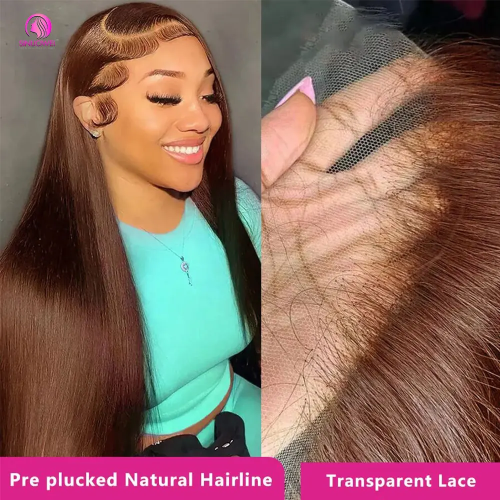 Chocolate Brown Human Hair Wigs Straight Lace Front Wig Brown 13x4 Transparent Lace Frontal Wig For Women Preplucked Brown Color