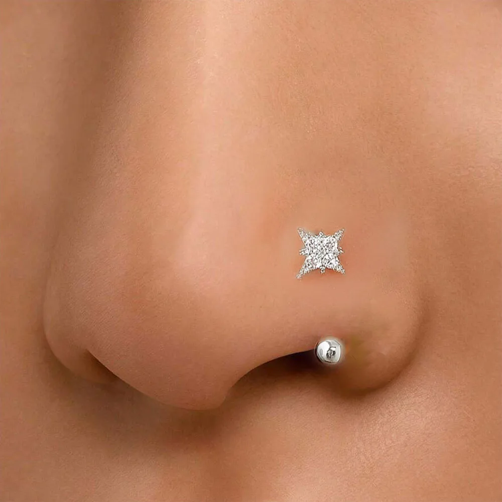 Women's Simple Flower-Shaped Nose Ring, 14K Gold Plated