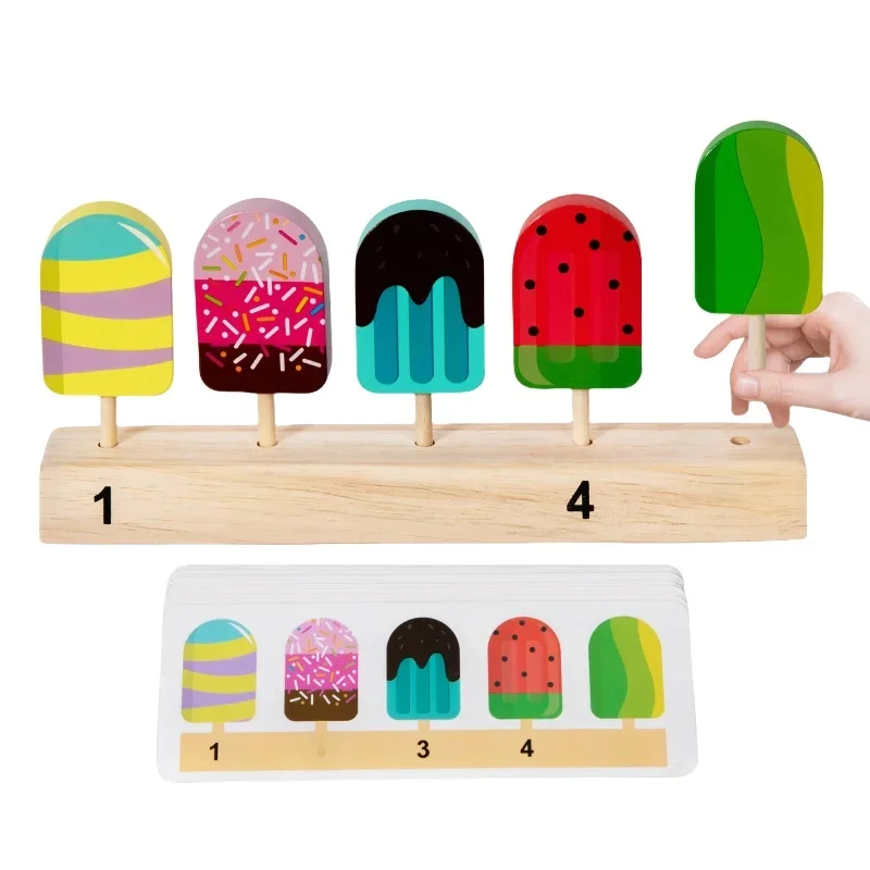 Jouets de crème glacée Montessori en bois pour tout-petits, jeu de Simulation de nourriture, jeu de rôle pour enfants, jouet d'entraînement à la pensée logique