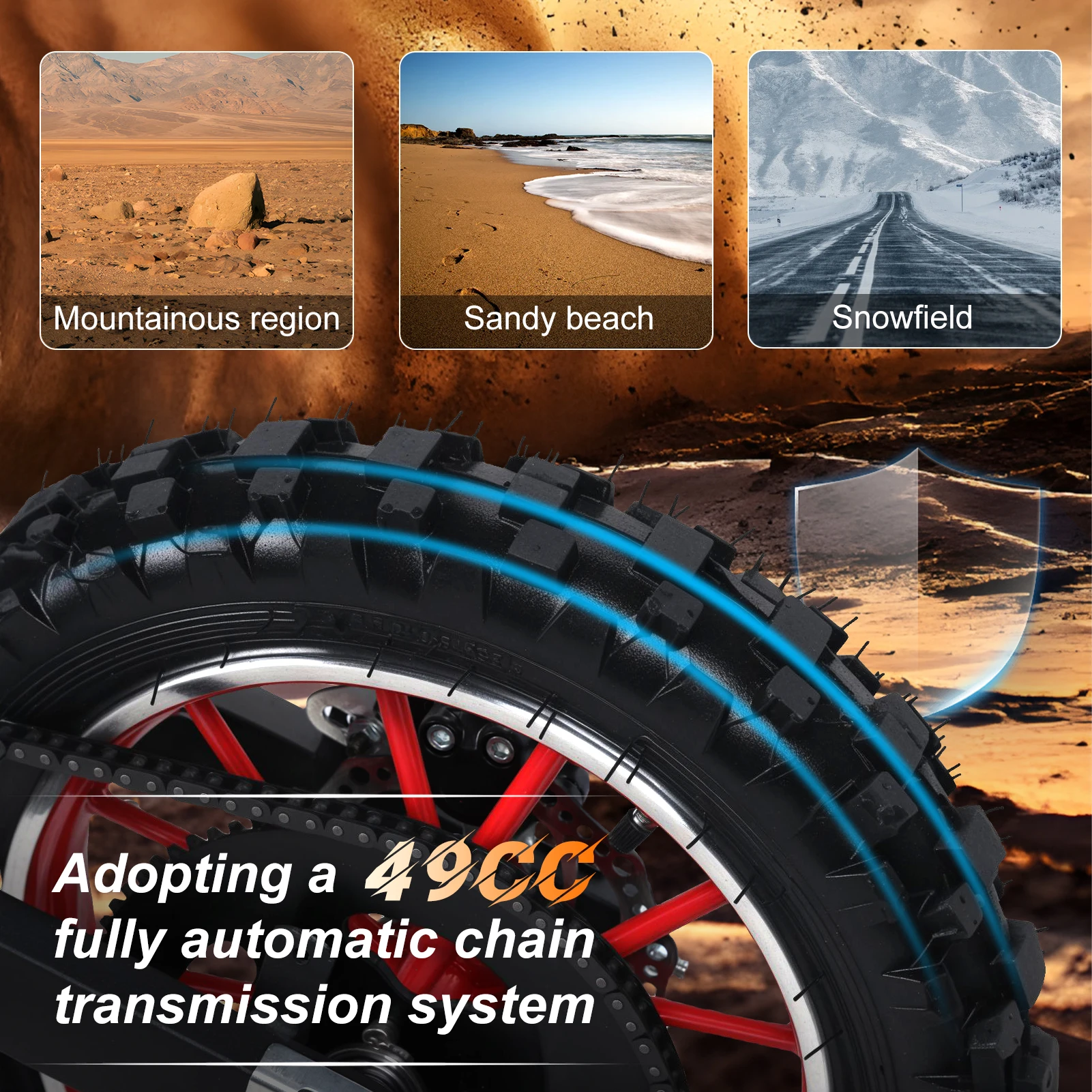 어린이 더트 바이크, 가스 동력 오프로드 오토바이, 비치 모토크로스, 10 인치 바퀴, 유압 완충기, 49cc 4 스트로크