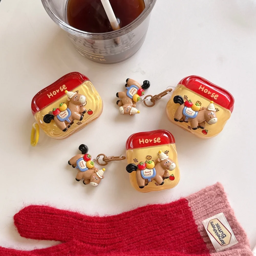 

Cute creative 3D pony headphone protective case for AirPods 2 3 4Pro2 3 Korean INS fashion shockproof protective case with charm