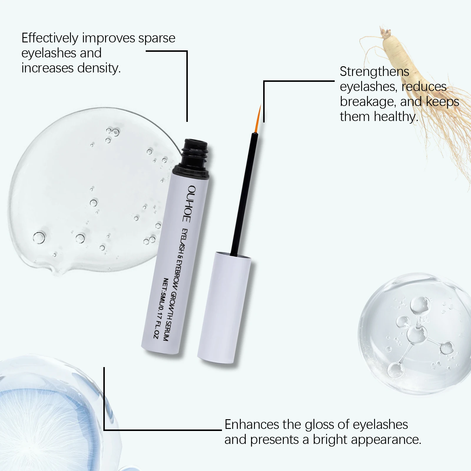 Ouhoe 5ml Serum Wzmacniające Rzęsy Wydłużające Rzęsy Brwi Pogrubiające Makijaż Przedłużanie Odżywcze Serum na Porost Rzęs