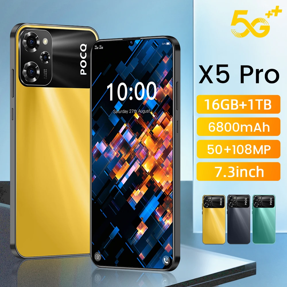 5G Phone Global Version 2024 X5 Pro Mobile Phones 16G+1T Brand New 7.3Inch Cellphones Android13 6800mAh 108MP Dual SIM Card