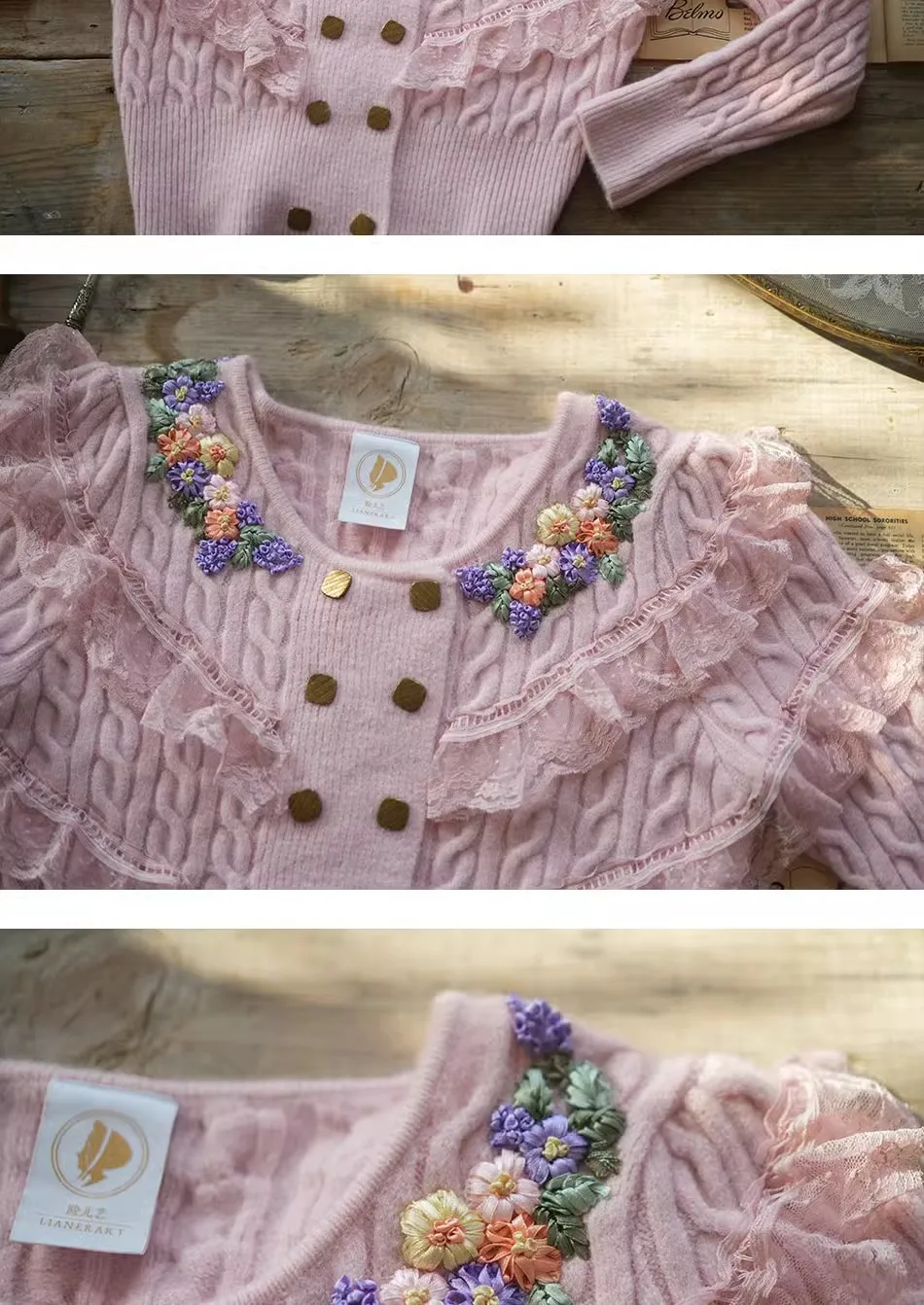 92cm Bust Spring Autumn Women Fairy Delicate Handmade Flower Embroidered Mori Girl Long Loose Knitted Sweaters Cardigans