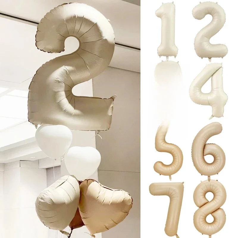 Ballons à chiffre crème 32/40 pouces, 1 à 9 pouces, en aluminium numérique, pour 1ère fille, pour enfants et adultes, décoration de fête d'anniversaire 18 30, boule à hélium
