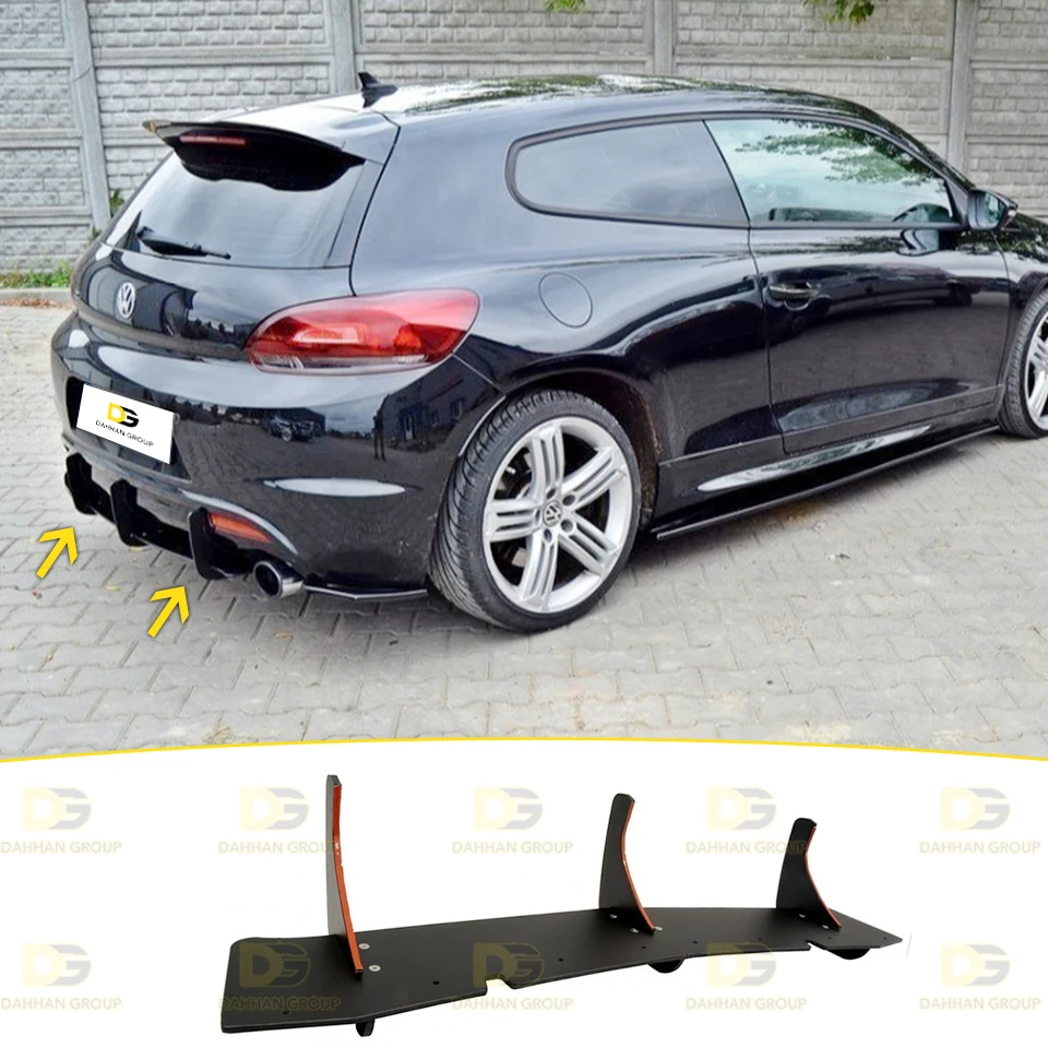 V.W Scirocco 2009 - 2013 Mk3 R Rear Diffuser and Rear Side Splitters Blades Matte Black High Quality Plastic R Kit