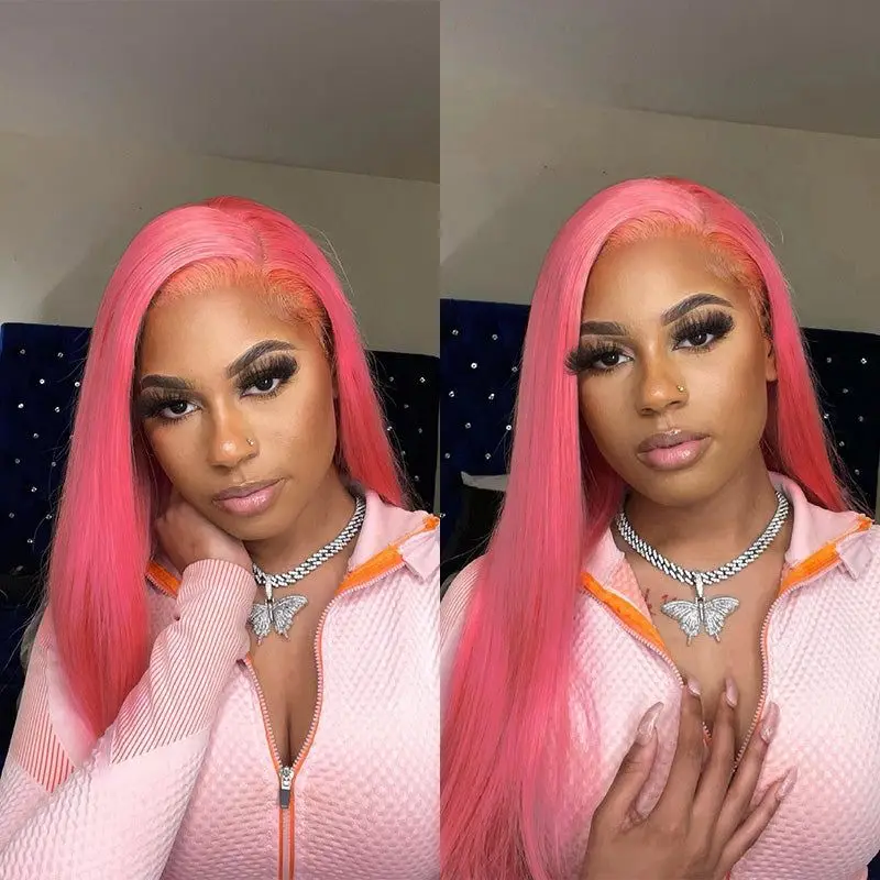 Light Pink Lace Front Wigs Human Hair Straight Frontal Wig For Women 13x4 13x6 Hd Transparent Preplucked 613 Colored Pink Wig