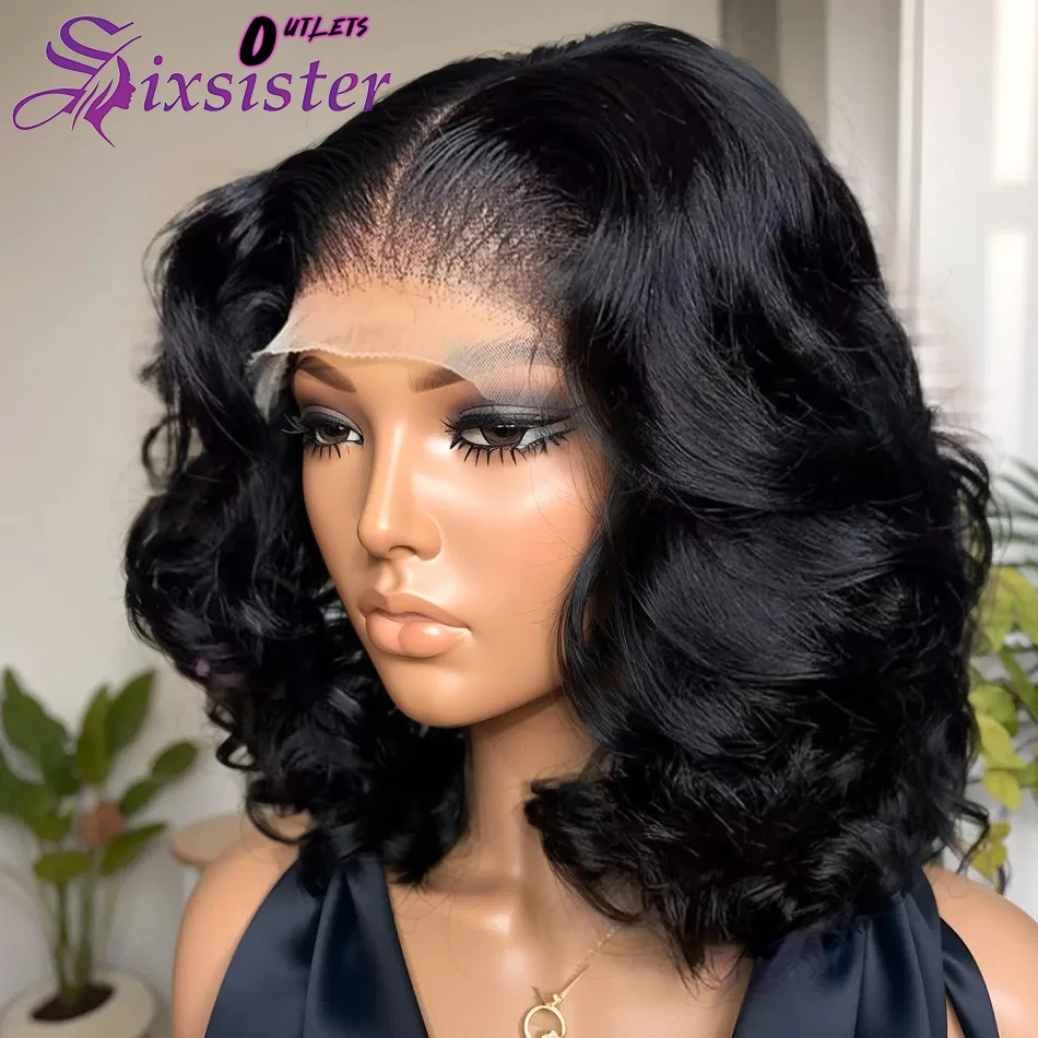 

Loose Body Wave 13x4 Lace Front Human Hair Short Bob Wig Pre-Plucked Natural Brazilian Hair 4x4 Closure Wig 200% Density Bob Wig