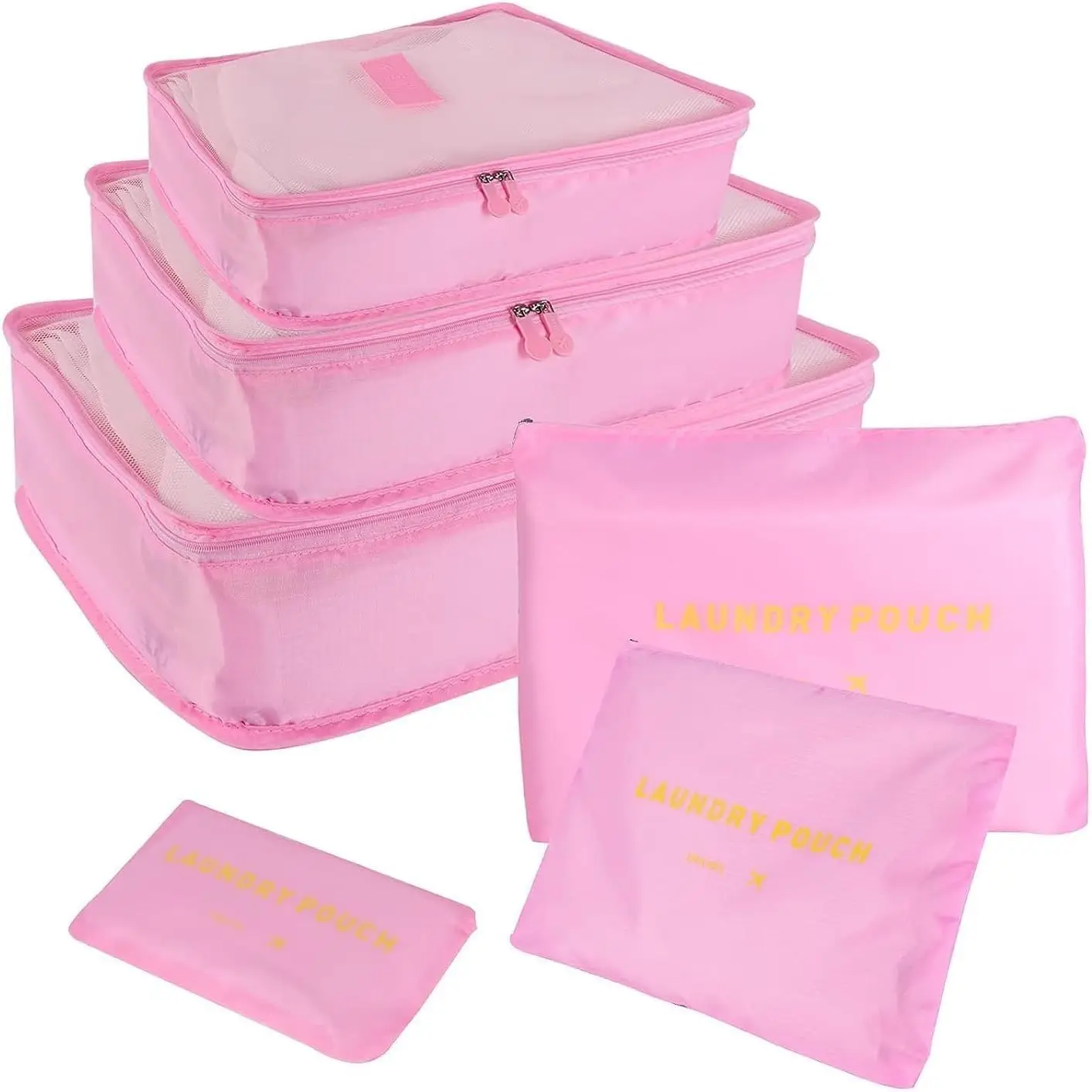 6pcs Set Travel Luggage Organizer Packing Cubes Set Storage Bag Waterproof Laundry Bag Traveling Accessories - Pink