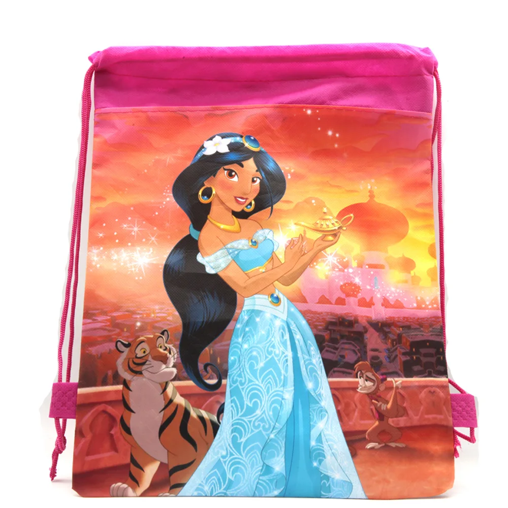 1/4/12pcs Disney Jasmine Princess Nonwoven Drawstring Bag Aladdin and the magic lamp Gift Bag Baby Shower Kids Birthday Supplies