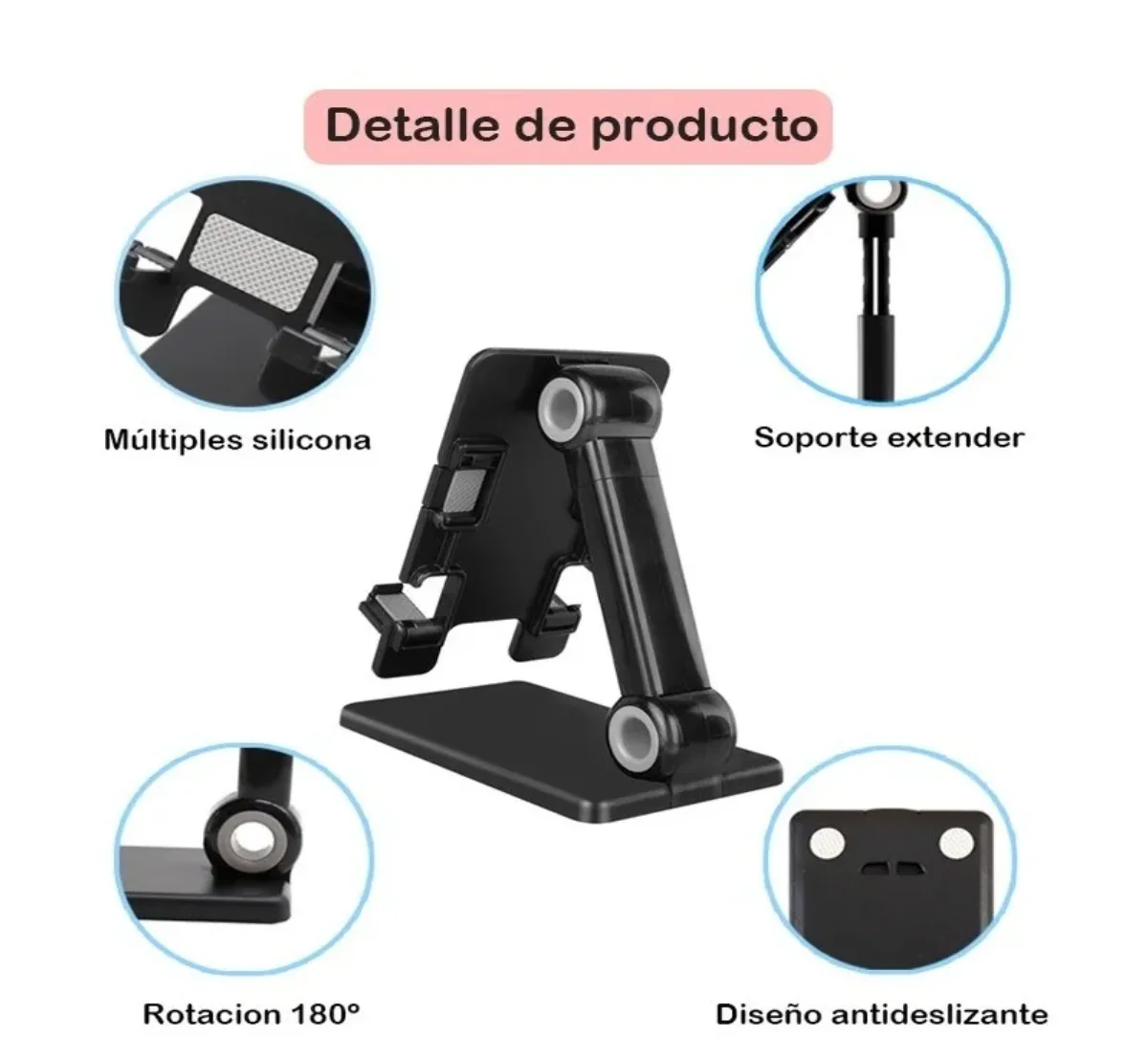 حامل مكتبي للهاتف الخلوي قابل للطي وقابل للتعديل، مختبر أسود.