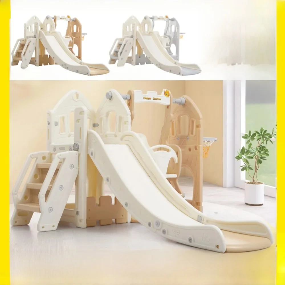 Comanlai 5-in-1 kinderglijtset met schommel, glijbaan, klimrek, opbergruimte, basketbalring, schommelglijbaan voor binnenshuis - afbeelding 2