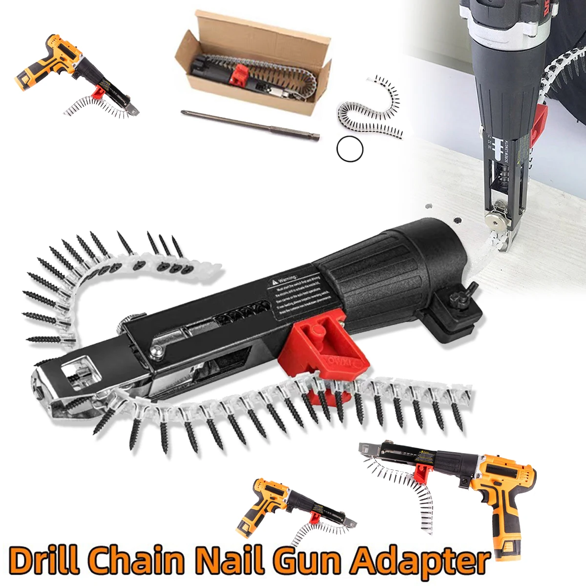 1 Set Chain Screw Gun Head Automatic Nail Gun Electric Batch Woodworking Decoration Rechargeable Self Tapping Screwdriver