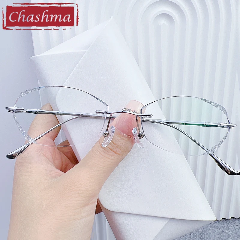 نظارات طبية من تشاشما للنساء من التيتانيوم، نظارات عصرية بحواف ماسية بدون إطار لعدسات وصفات فوتوكروميك