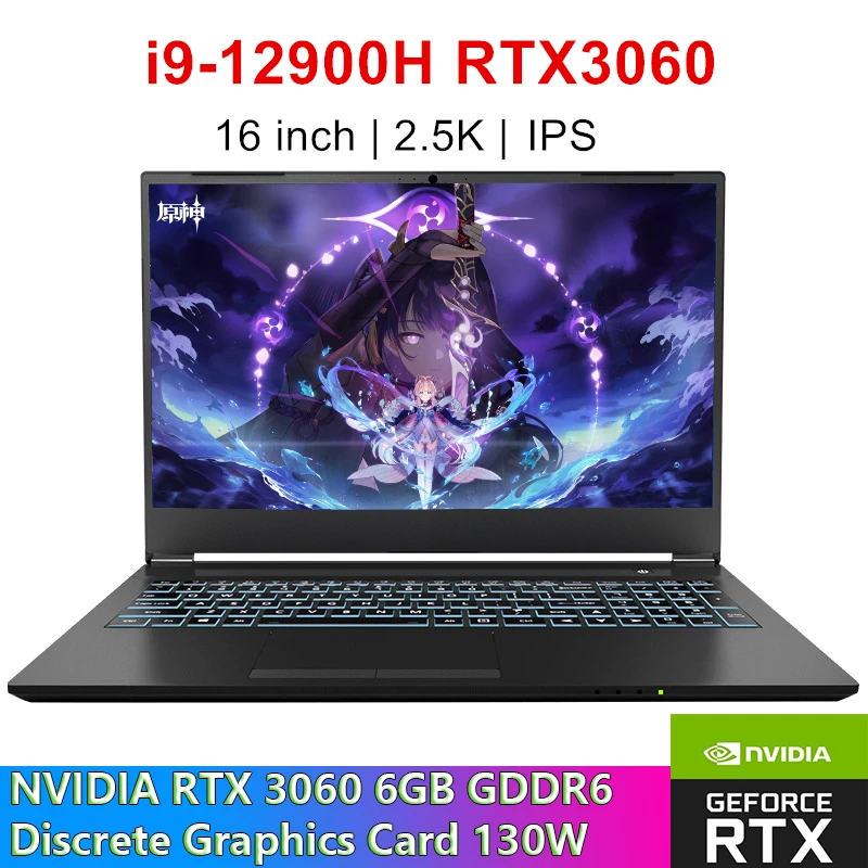 Ordinateur portable gaming 16 "Premium 16.1" IPS 12e Isabel Intel 14-core i9-12900H 32GB RAM 1TB SSD GeForce RTX 3060 6GB Graphic RGB Backlit