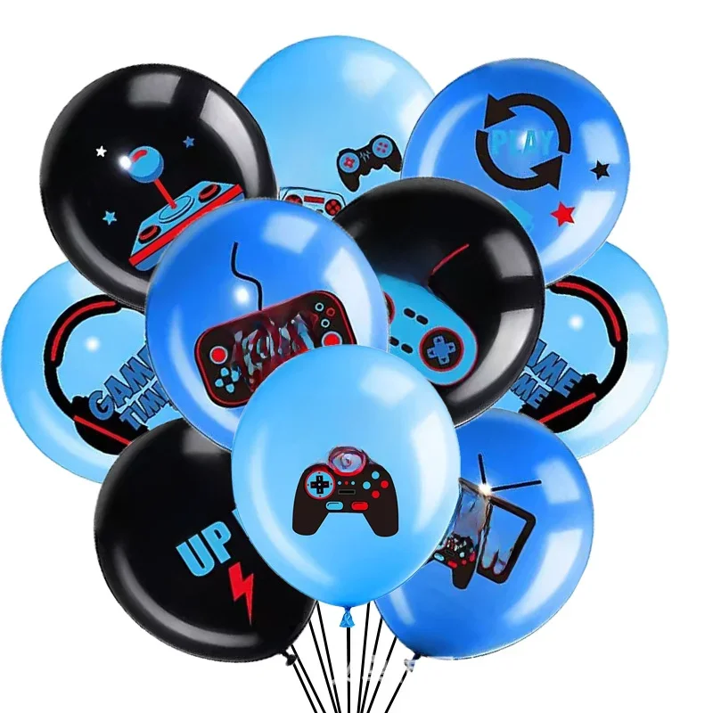 Ballons en latex sur le thème du jeu vidéo, ballon de niveau pour les joueurs, manette de jeu bleue, fête d'anniversaire, faveurs pour enfants, Happy Boys