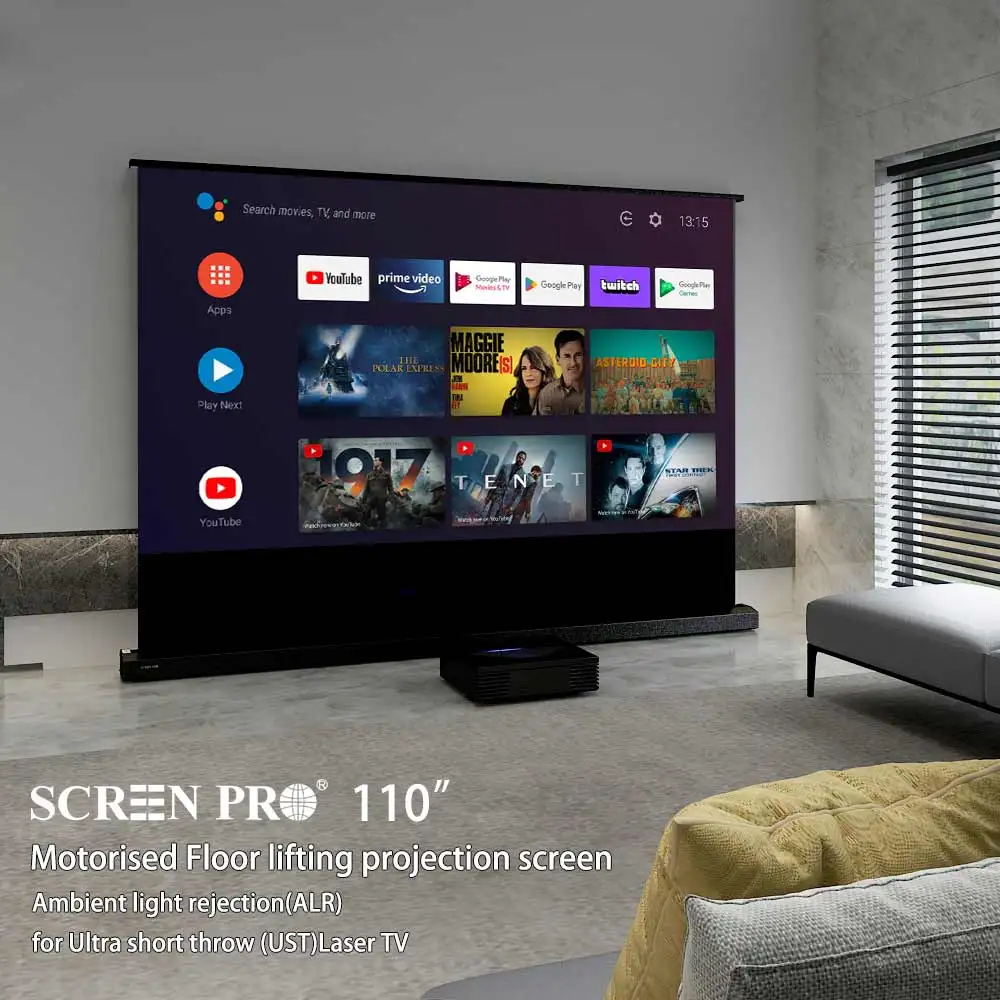 New 110 inch ALR Projector Screen Motorized Floor Self-Rising 16:9 Projection Screen for 4K Ultra Short Throw Laser Projector