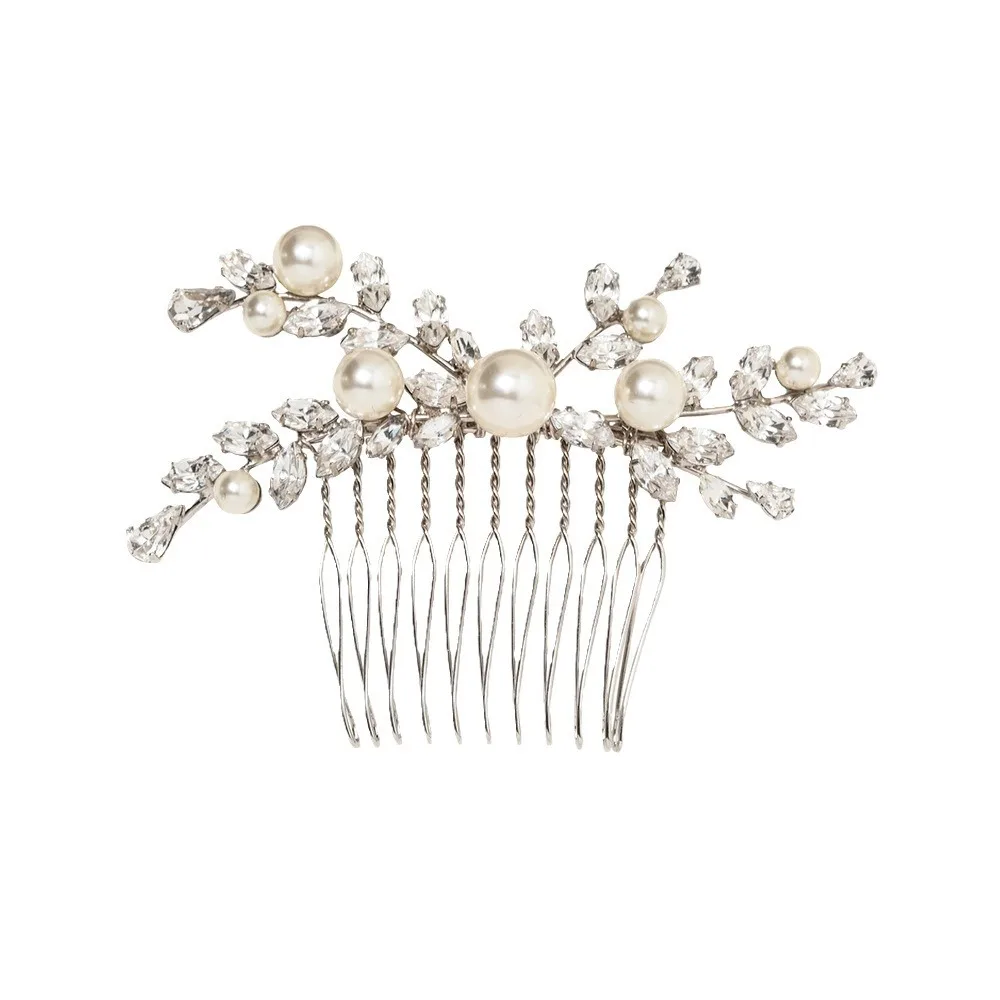 Charm Bridal Zircon Leaves Hair Comb Clips Indian Head Accessories Elegant Imitation Pearl Princess Headdress Jewelry Wedding