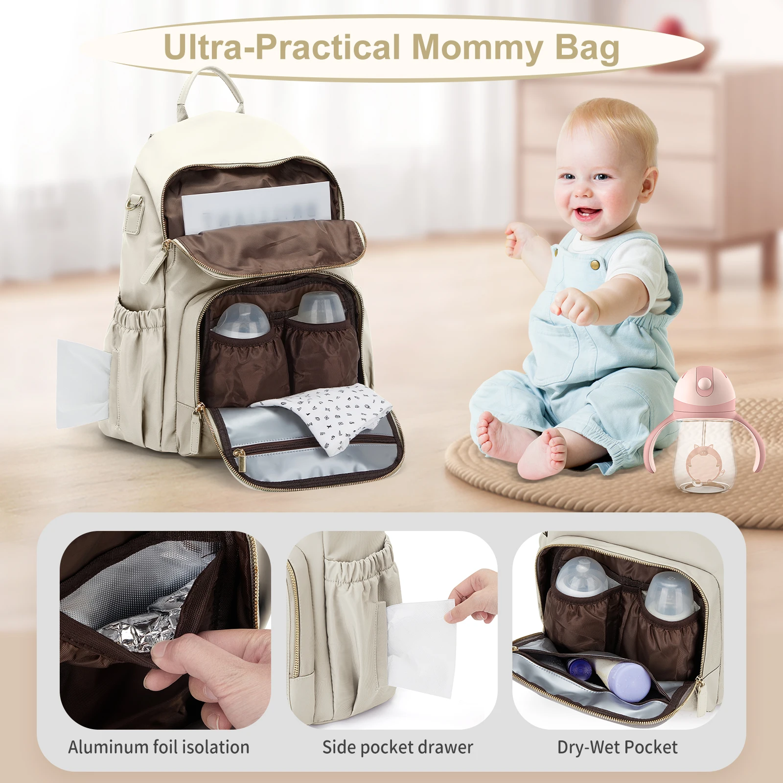 Baby Bag, Nappy Bag Backpack, Mummy Bag for Baby, Waterproof Multifunction Large Travel Diaper Bag Backpack, Maternity Handbag