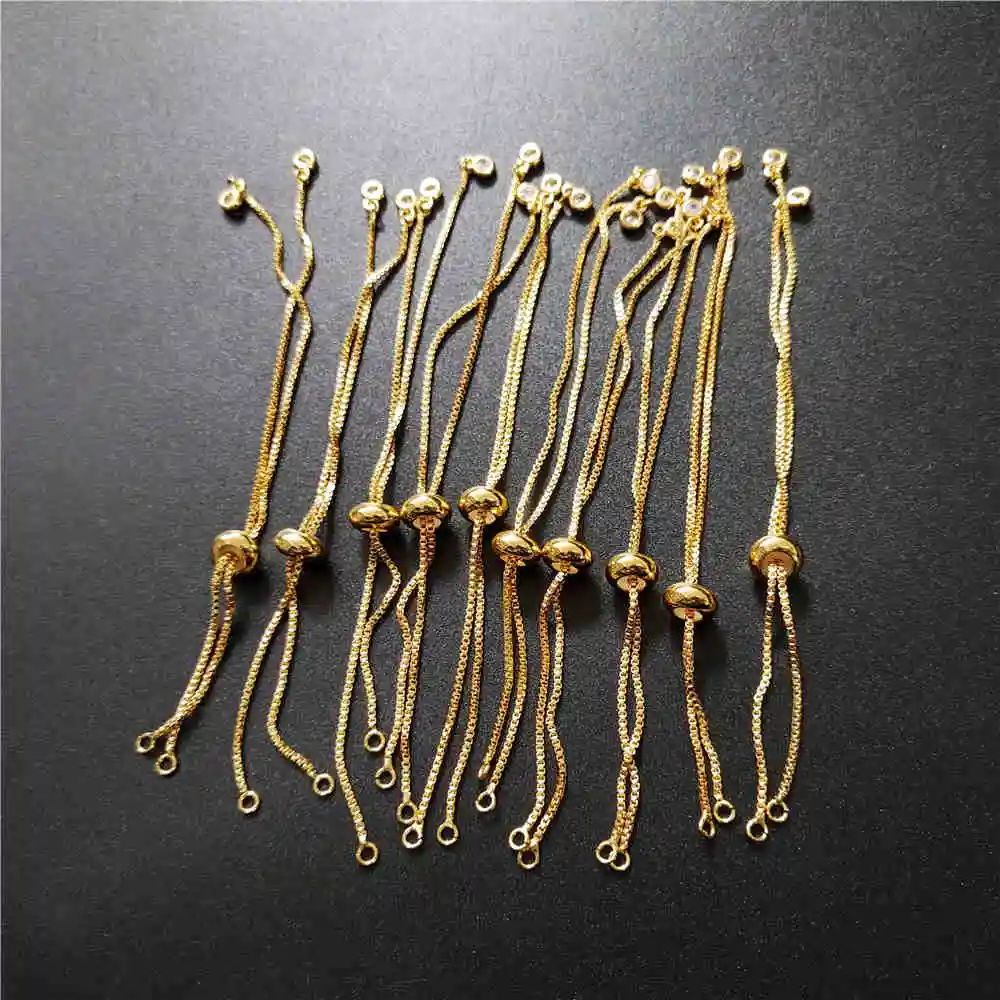 FUWO Wholesale High Quality Brass Chain Bracelet Accessories,Golden Filled  DIY Jewelry Fitting Adjustable Size 10 Pcs/Lot B008