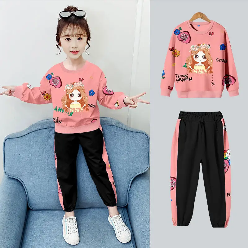 

Girls Clothes Sets Autumn Children's Clothing Set Pink Sweatshirt + Pants 2 piece Casual Kids Sport Suits Teenage 3 To 12 years