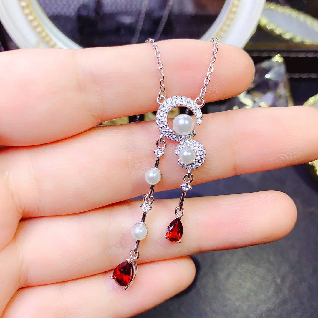 KJJEAXCMY Girl Pure Natural 5x7mm Pigeon Blood Red Garnet Pearl Necklace Pendant 925 Pure Silver Plated Platinum Christmas Gift