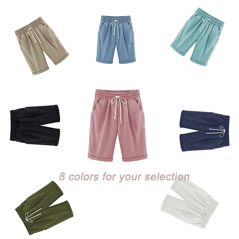 Women Cotton Shorts Casual Solid Thin Pocket Pants Sports Stretchy Straight Leg Breathable Pant Beach Vacation Female Clothing