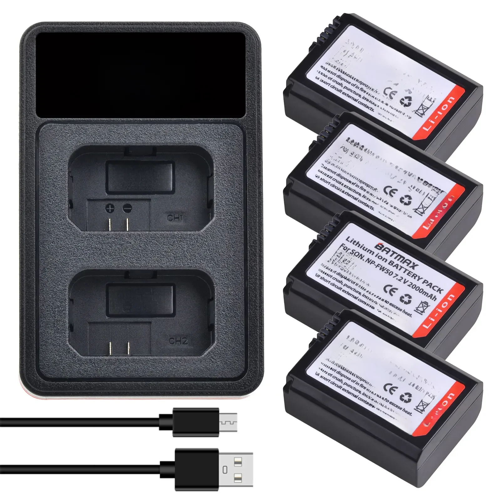 4X 2000mAh NP-FW50 NP FW50 Batterij + LED USB Dual Charger voor Sony A6000 A6400 A6300 A6500 A7 A7II A7RII A7SII A7S A7S2 A7R - afbeelding 2