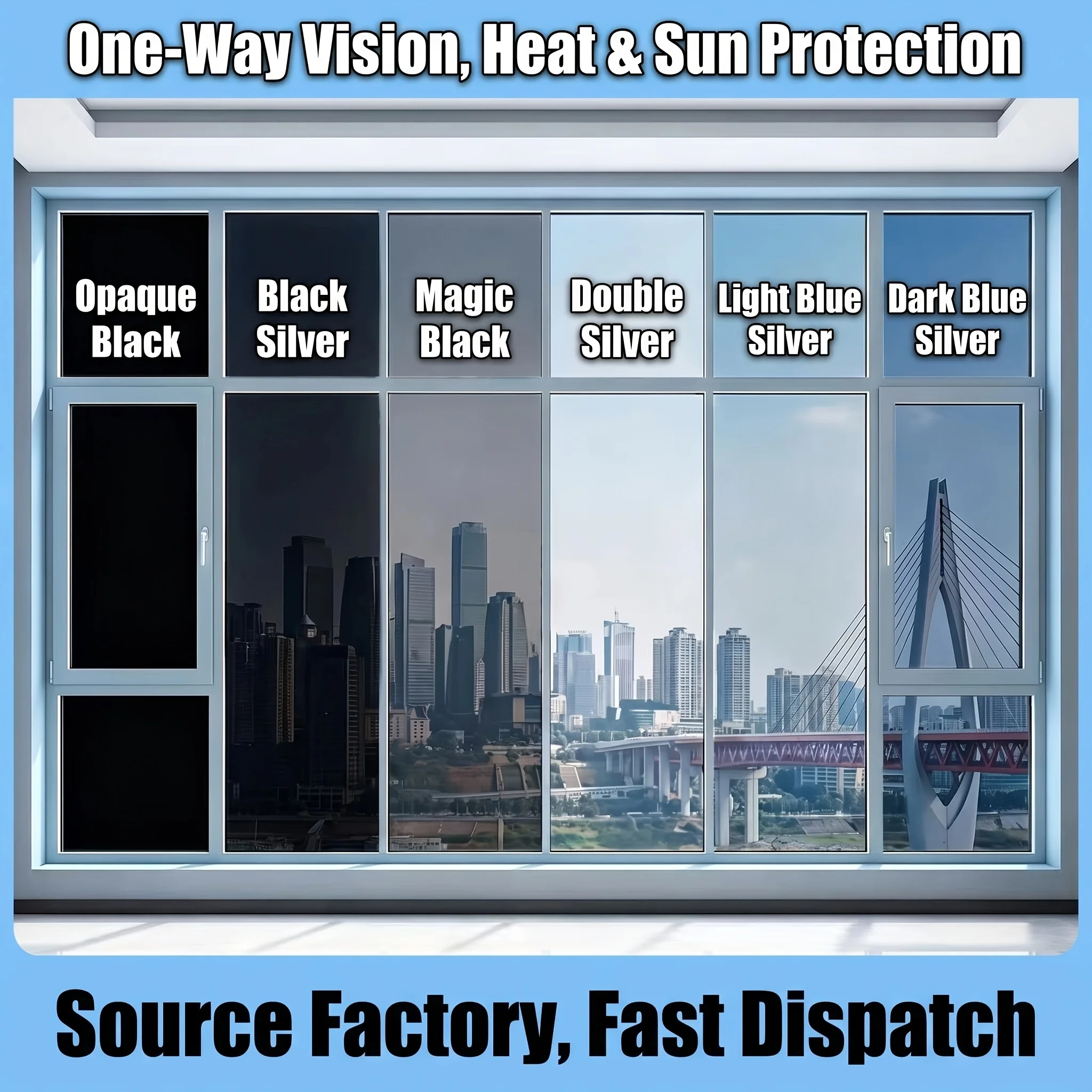 Energy Saving One Way Mirror Window Film Roll 4.75mil Static Cling Heat Block Sun Block UV Block Anti Glare for Home
