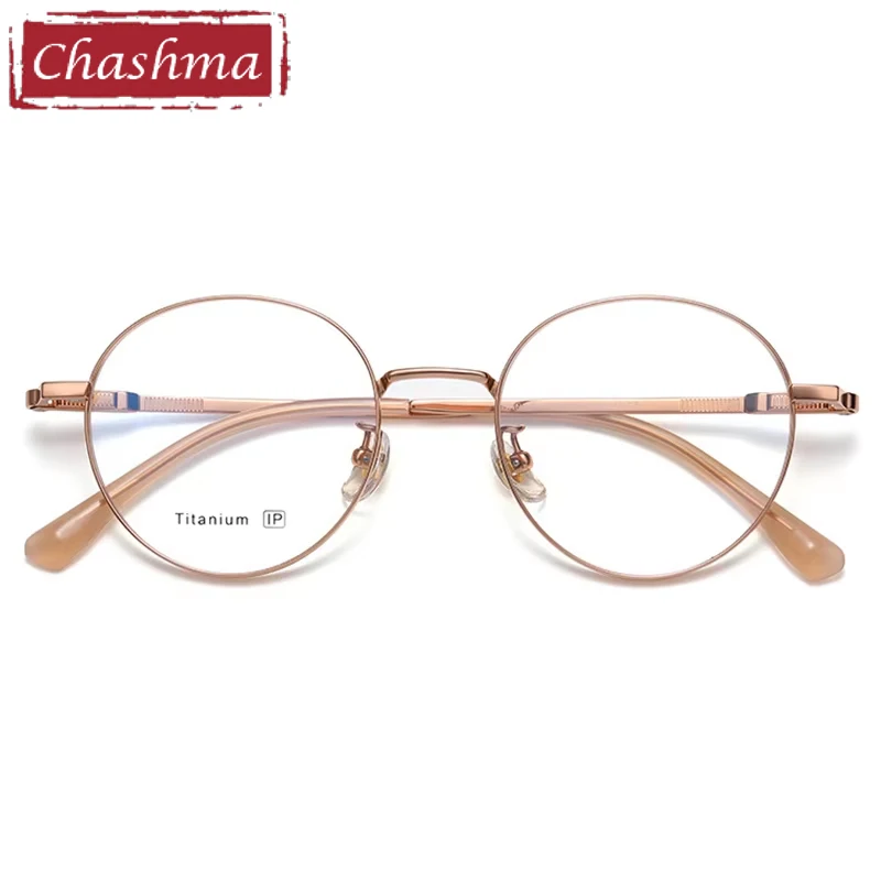 Chashma Prescription Men Optical Round Pure Titanium Fashion Eyewear IP Plating Frame Women Eyeglasses Spectacles Spring Hinge
