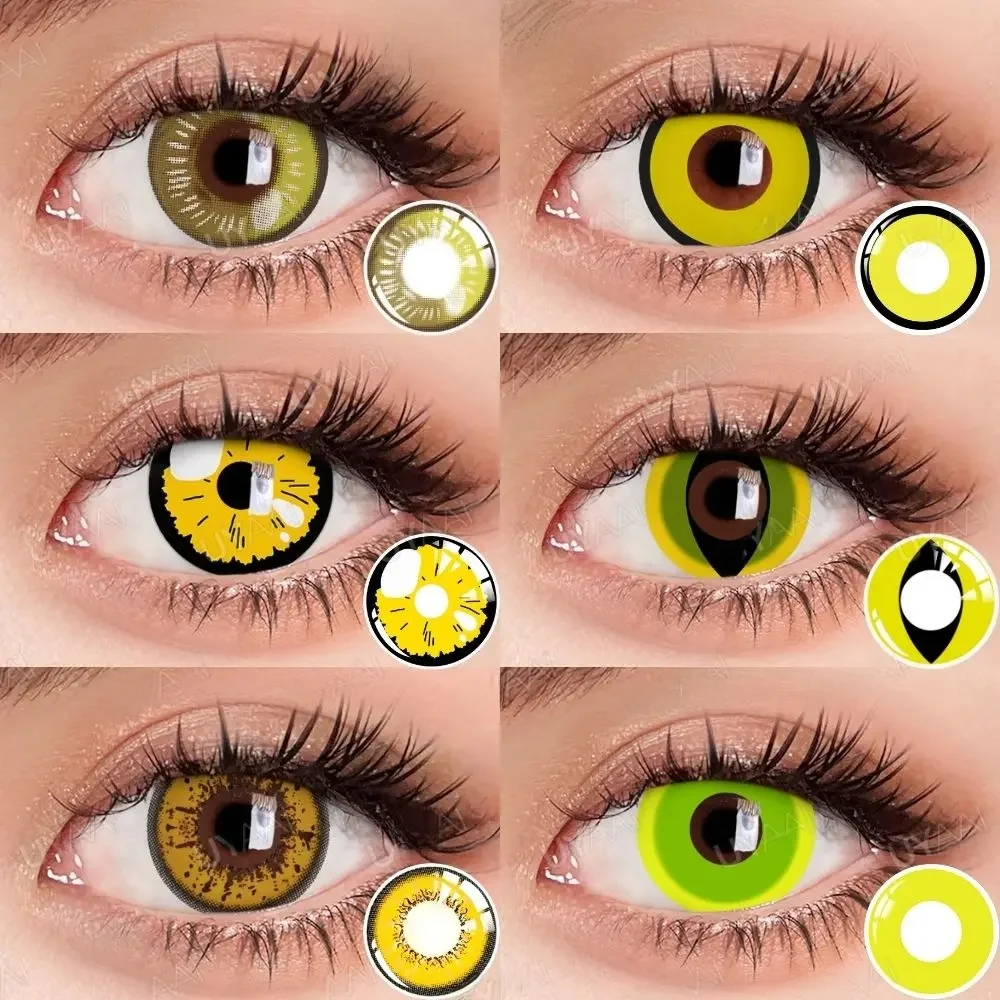 UYAAI 1 paire de lentilles de contact Halloween lentilles de contact jaunes pupilles annuelles douces lentilles de couleur des yeux confort maquillage beauté