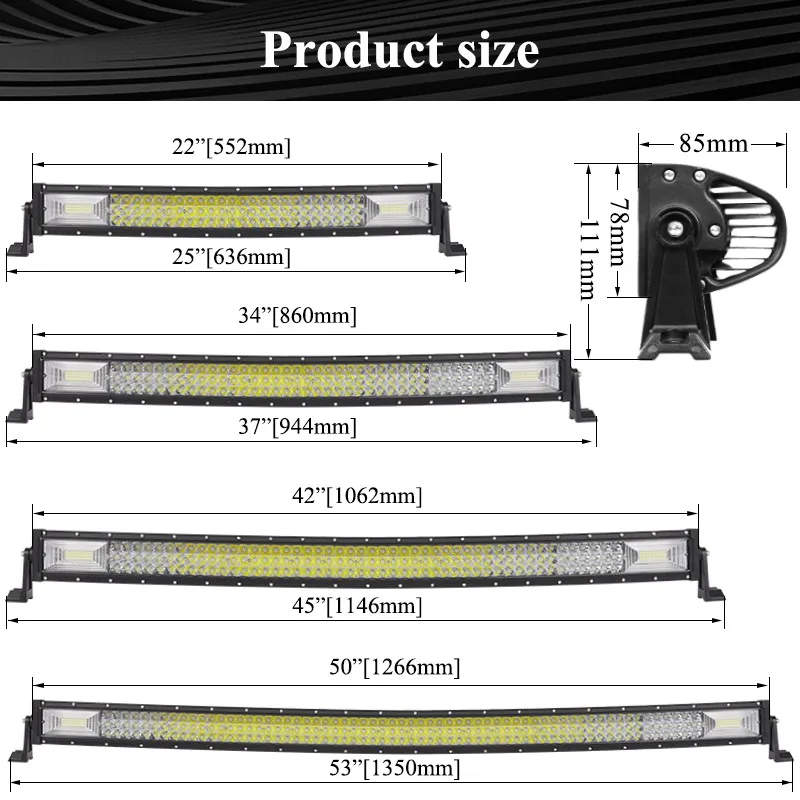 8D Lens Curved LED Work Light Bar IP68 Waterproof Offroad 4x4 Car LED Lighting Truck SUV ATV Spot Flood Driving Light