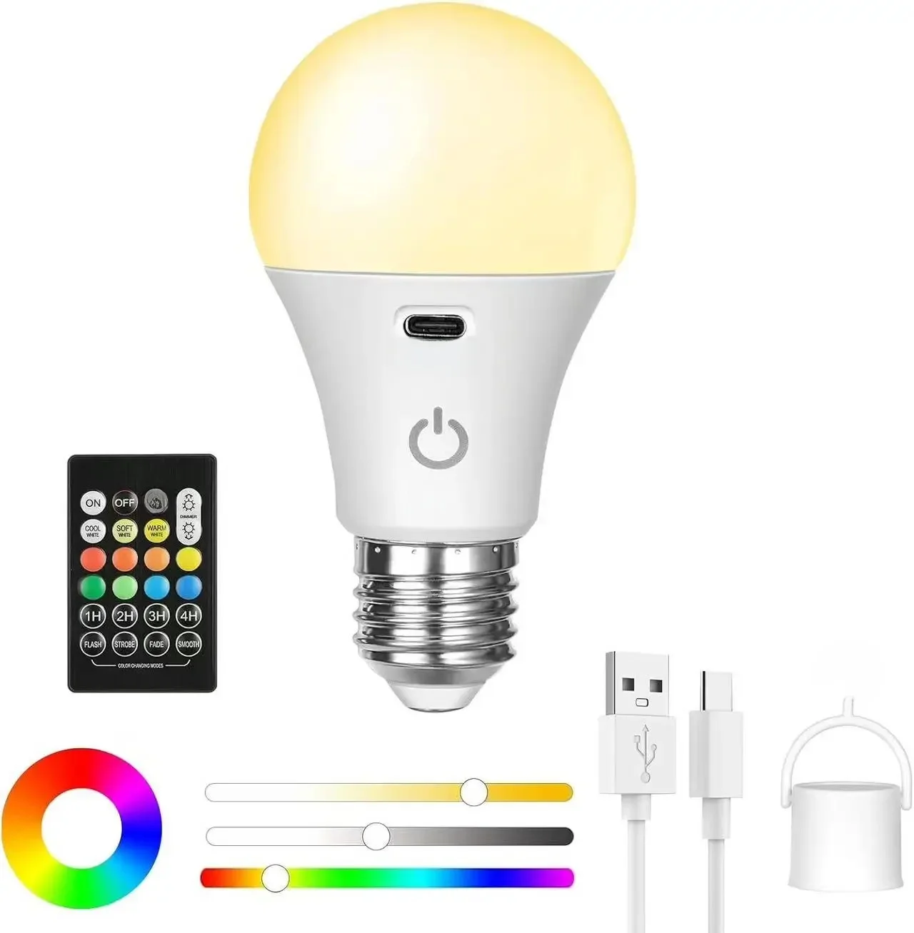 Żarówka akumulatorowa z pilotem Dim i RGB, timer, podstawa E27, zapasowe światło awaryjne do domu lub na zewnątrz — 2