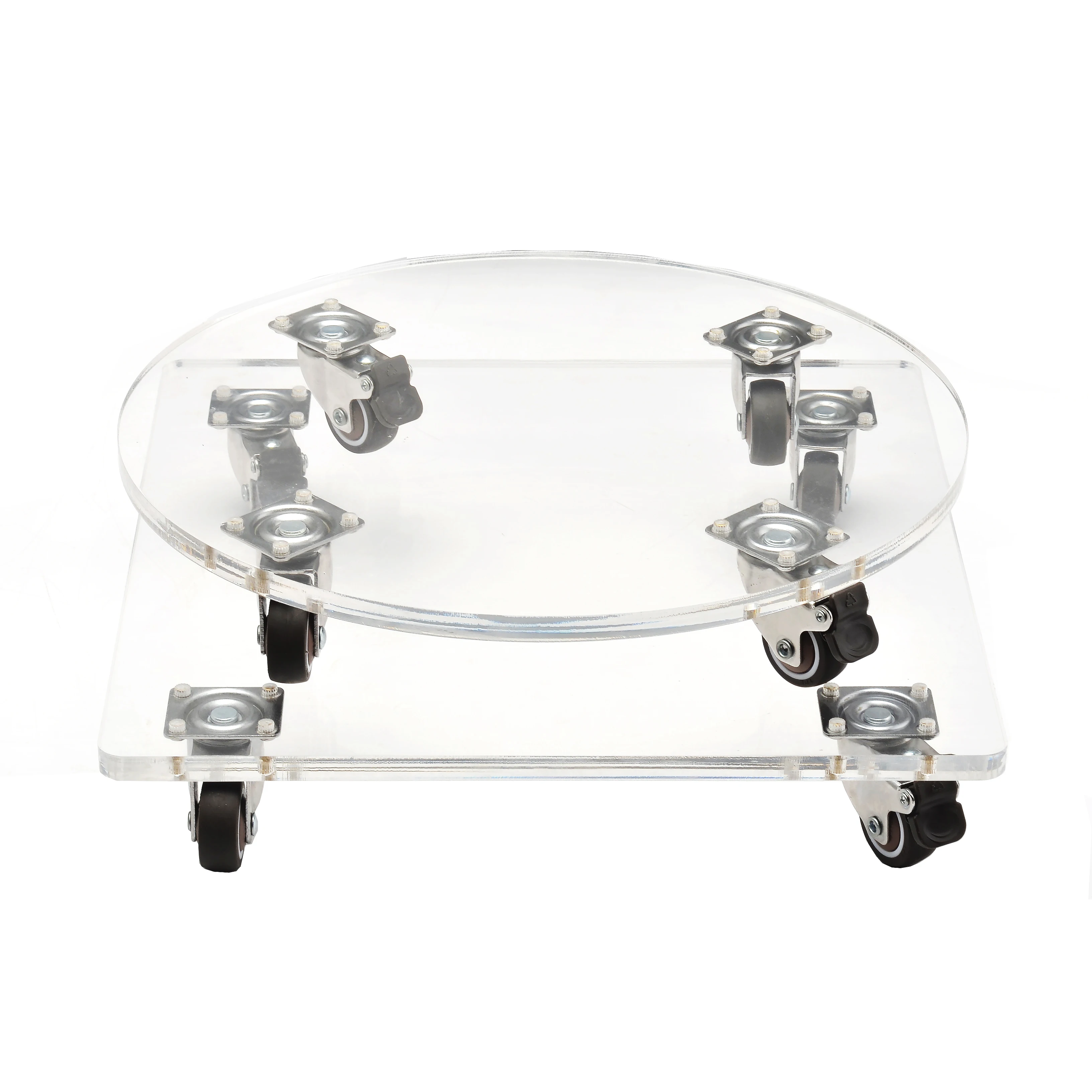 Round Acrylic Plant Saucer with Heavy-Duty Rolling Wheels, Garden Plant Pot Tray, Movable Plant Stand with Lockable Casters