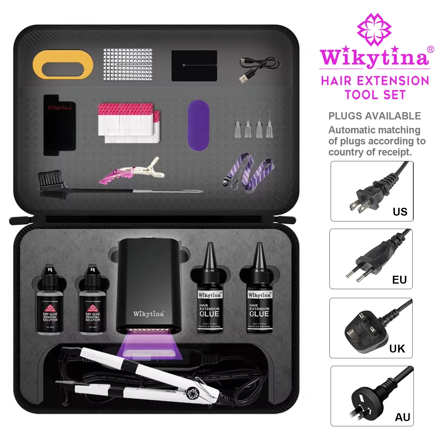 2025 Original V UV Light Hair Extension Kit Complete Set with Long-Lasting UV Glue and  Remover Machine - Salon Styling Tools