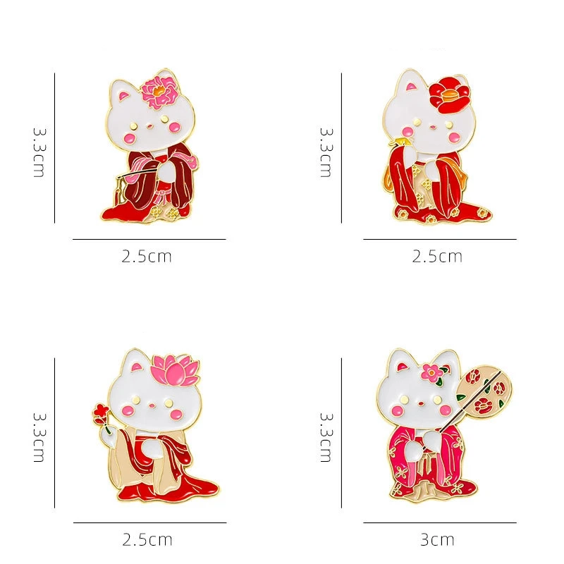 Cute Cartoon White Cat Enamel Brooch Creative Chinese Tang Style Hanfu Animal Lapel Pin Badge Backpack Clothing Hat Accessories